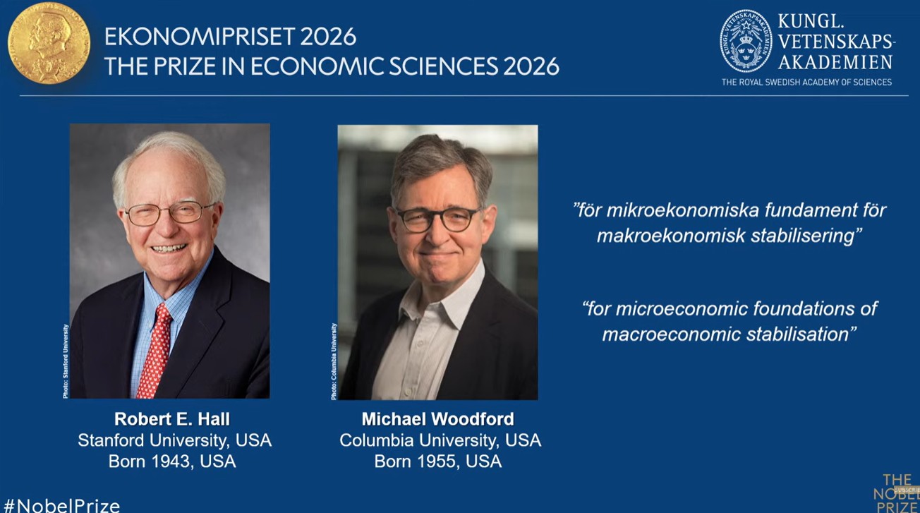 Nobel de Economia 2026 vai para Robert E. Hall e Michael Woodford por seus estudos sobre estabilização econômica